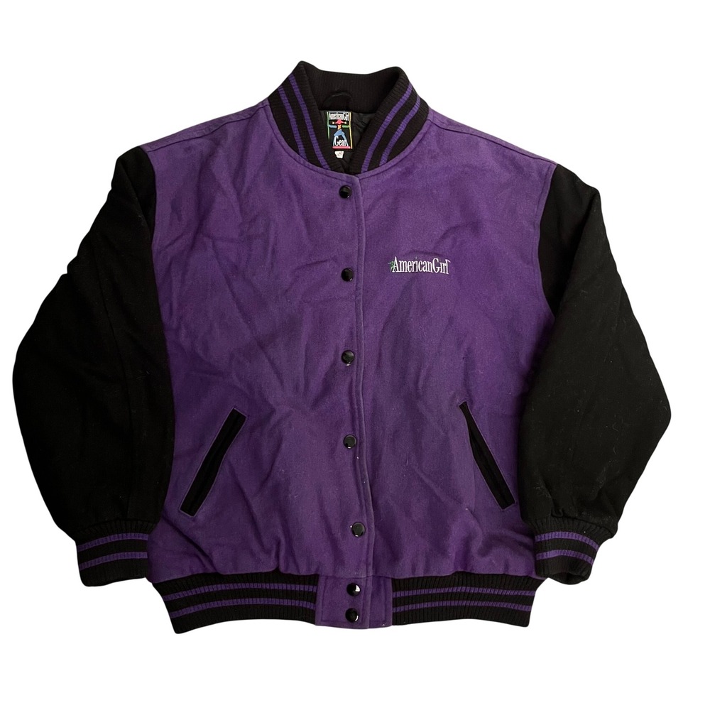 Vintage American Girl Gear Varsity Jacket Purple Black Large Embroidered Logo